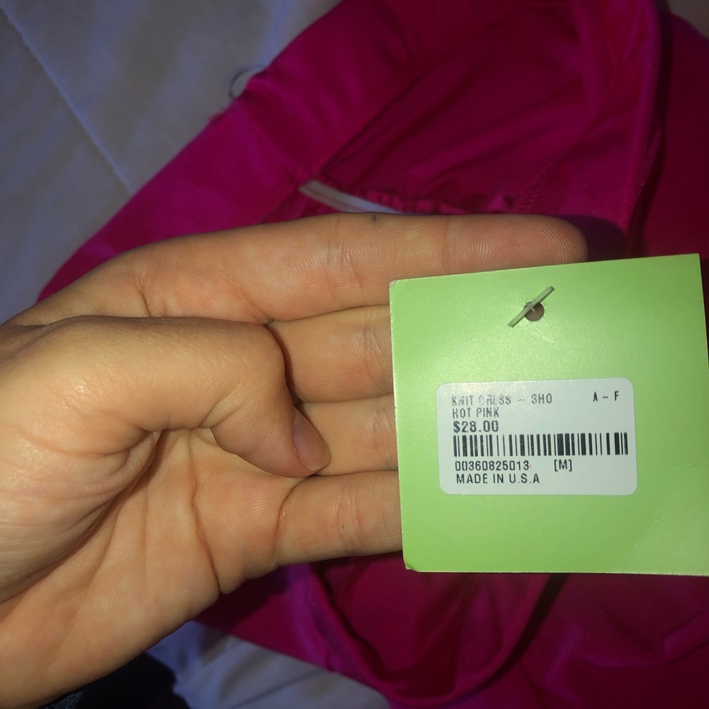 Neon pink strapless dress